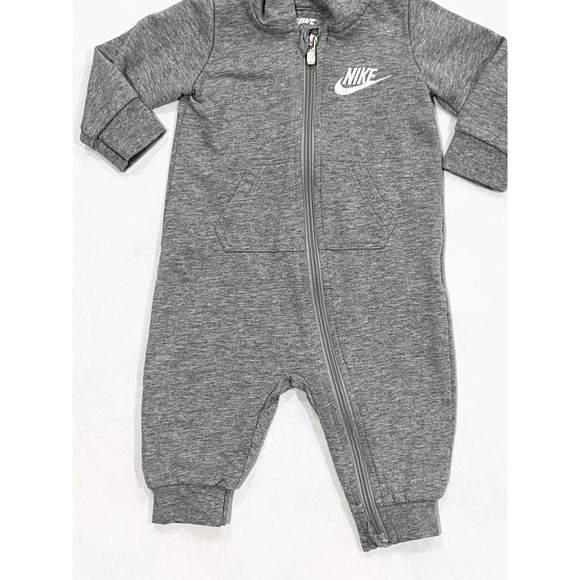 Gray Nike One Piece | Infants Zip Front Long-Sleeve Hooded Coverall - Picture 3 of 10
